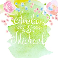 invitation card with watercolor flower elements