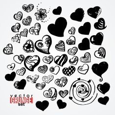 Set of vector ink hearts Blots Grunge Vortex