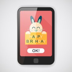Happy birthday rabbit card flat icon with long shadow eps10 N2