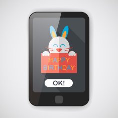 Happy birthday rabbit card flat icon with long shadow eps10 N4