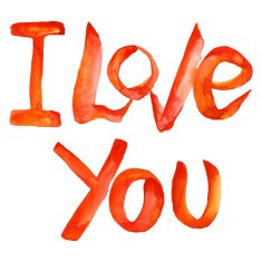 Hand drawn watercolor inscription "I love you" isolated on white