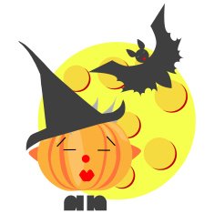 Kissing halloween pumpkin with bat and moon