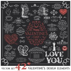 Set of Calligraphic Valentines Day design elements and Quotes
