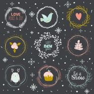 Christmas calligraphic wishes and winter elements N4