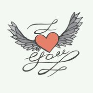 hand drawn heart with wings