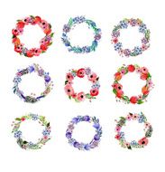 Watercolor flowers wreath set