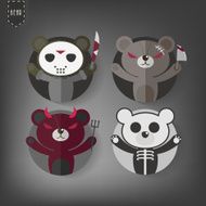 Flat Style Halloween teddy bear Vector Icon Set