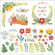 Cute flowers composition isolated elements set