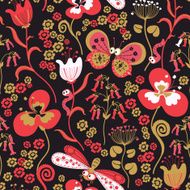Colorful seamless floral pattern with stylized butterfly and dragonfly N2