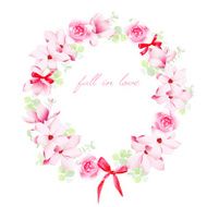 Blooming bouquets with bows vector design frame