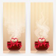 Backgrounds with cups and heart-shaped bows N2