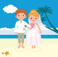 Wedding couple just married on the beach