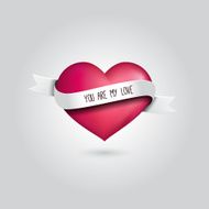 Vector pink heart with silver ribbon and love quotation Love