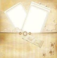 vintage grunge background with two photo frames and lace