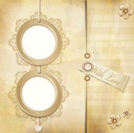 intage grunge background with two round photo frames and lace