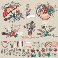 Doodle floral group hand sketched element decor kit N2