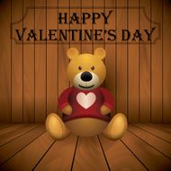 valentine day Teddy bear brown stuffed toy on wooden background