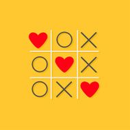 Tic tac toe game with cross three red heart Flat