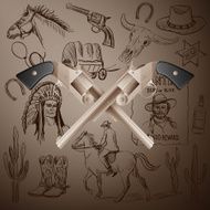 Hand drawn Wild West Collection with Crossed Revolvers