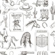 Wild West hand drawn seamless pattern
