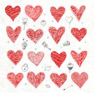 Set of vector sketch hearts