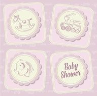 baby girl shower card with retro toys