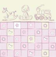baby girl shower card with retro toys N2