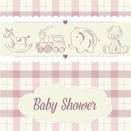 baby girl shower card with retro toys N4