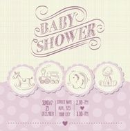 baby girl shower card with retro toys N5