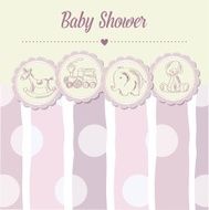 baby girl shower card with retro toys N6
