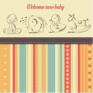 new baby announcement card with retro toys