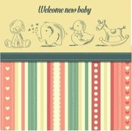 new baby announcement card with retro toys N2