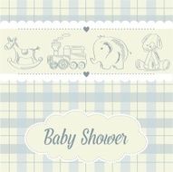 baby boy shower card with retro toys