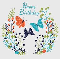 Happy Birthday vector card with butterflies and roses