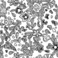 Black-and-white seamless abstract pattern with hand-drawn flowers vector illustration N2
