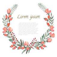 Watercolor Leaf Berries and Flowers round frame N2