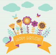 Happy Birthday! - vector card with flowers
