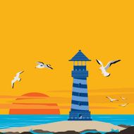 Lighthouse on the Beach Sunset Scene