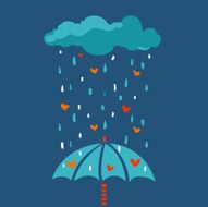 Romantic vector card with umbrella and rain