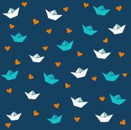 Romantic seamless pattern with hearts and paper ships N2