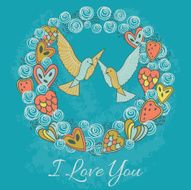 Romantic vector card with birds hearts and roses
