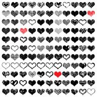 Vector set of Hand drawn hearts Red and black color