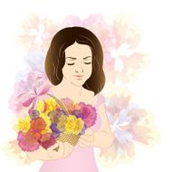 Girl with a basket of flowers