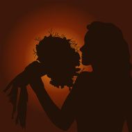 Silhouette of a girl with bouquet flowers