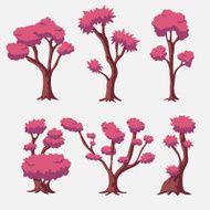 Cartoon Vector Pink Red Tree Set