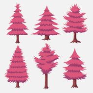Cartoon Vector Pink Red Tree Collection
