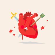 Human Heart impaled by arrow and sword Concept wounded