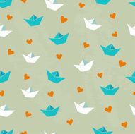 Seamless pattern made of hearts and paper ships N2