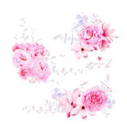 Spring magnolia and peonies vector bouquets