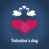 Happy valentines day with white loving couple of swans